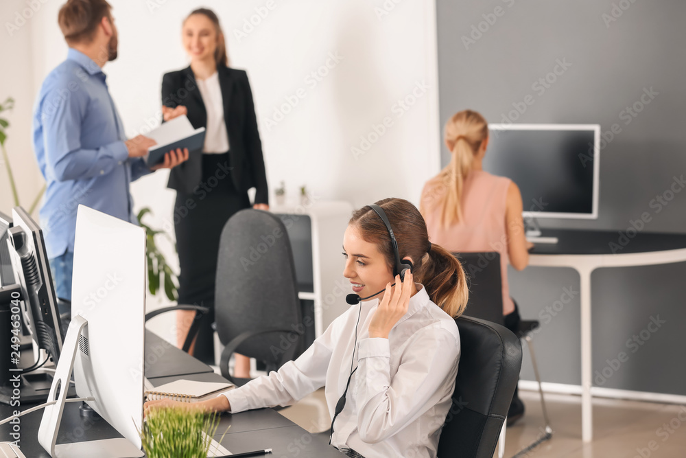 Poster Female technical support agent working in office