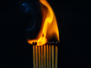 Match, smoke and flame