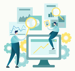 Vector illustration of business, office workers are searching the information , Person analyzing business data - 249464009