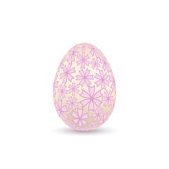 Easter egg 3D icon. Pink color egg, isolated white background. Pastel flower design, realistic decoration Happy Easter celebration. Holiday element. Shiny pattern. Spring symbol. Vector illustration