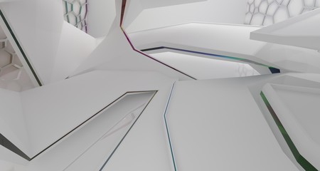 Obraz premium Abstract white and colored gradient glasses interior multilevel public space with window. 3D illustration and rendering.