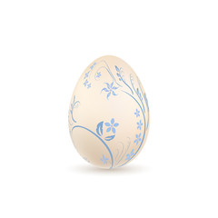 Easter egg 3D icon. Pastel egg, isolated white background. Floral hand drawn design, flower branch leaf decoration pattern Happy Easter celebration. Holiday element. Spring symbol. Vector illustration