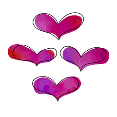 Vector set of hand drawn watercolor hearts