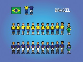 Brasil football team uniforms pixel art game illustration