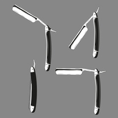 Set of barber straight razor. Vector illustration