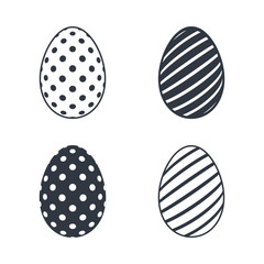 Easter egg icons. Black eggs set, isolated white background. Simple design, decoration Happy Easter. Holiday decorative elements collection. Cute pattern ornament. Spring symbol. Vector illustration