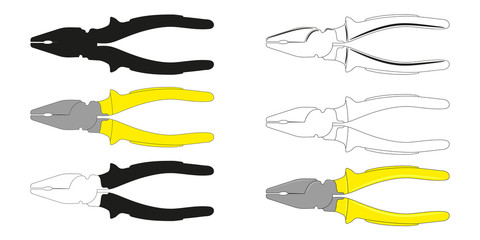 A set of pliers in different styles. Vector illustration.