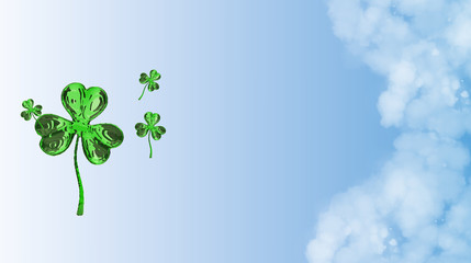St. Patrick's Day 3d effect clover over space background. Decorative greeting grungy or postcard. Simple banner for the site, shop, magazine promotions with place for text. 3d illustration
