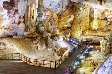 View of beautiful giant chamber inside Paradise Cave, Vietnam