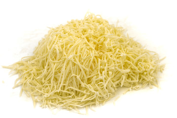 Grated cheese on a white background