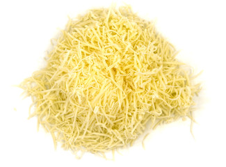 Grated cheese on a white background