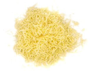 Grated cheese on a white background
