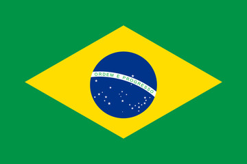 National flag of republic Brazil. Brazilian patriotic symbol with official colors. South America country identity object. Brasil flag vector illustration in flat design for web or mobile app.