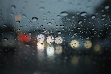 Rain, view in the car blur.