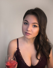 Portrait of a brunette in bra
