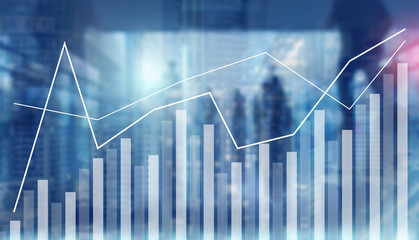 Stock market chart business increasing target multiple exposure in blue tone.