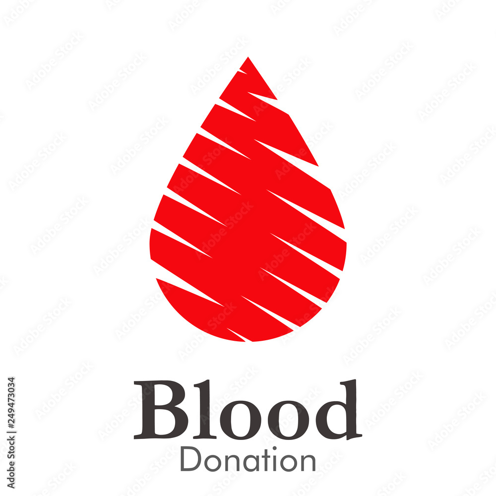 Wall mural logotipo abstracto con texto blood donation con gota en zigzag en color rojo