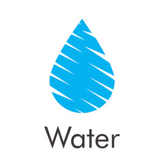 Logotipo abstracto con texto Water con gota en zigzag en color azul © teracreonte