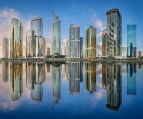Jumeirah Lakes Towers in Dubai during sunny morning