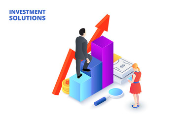 Solutions for investments, analysis concept and economics strategy. Isometric illustration