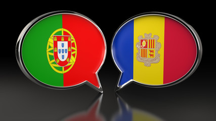 Obraz premium Portugal and Andorra flags with Speech Bubbles. 3D illustration