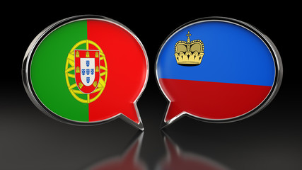 Portugal and Liechtenstein flags with Speech Bubbles. 3D illustration