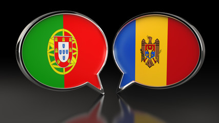 Portugal and Moldova flags with Speech Bubbles. 3D illustration
