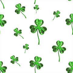 St. Patrick's Day 3d effect clover over space background. Decorative greeting grungy or postcard. Seamless texture. 3d illustration