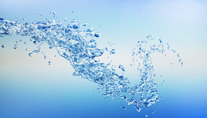 Curve Water splash on blue background / 3d render