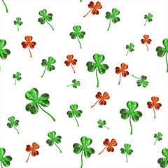 St. Patrick's Day 3d effect clover over space background. Decorative greeting grungy or postcard. Seamless texture. 3d illustration