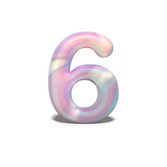 Realistic shiny number 6 (six) for celebration design, bright holographic design, winter collection and modern technology font, 3d rendering