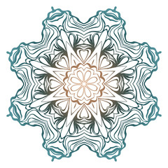Decorative Colorful Floral Ornament With Decorative Border. Ethnic Mandala Decoration. Vector illustatration. Brown, turquise color. Indian, Moroccan, Mystic, Ottoman Motifs.