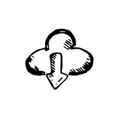 Icon black Hand drawn Simple outline Cloud Upload symbol. vector Illustrator. on white background