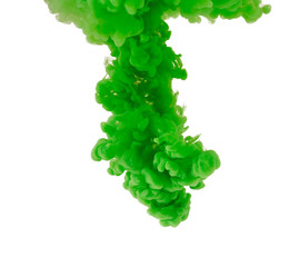 Green paint splash cloud in water, isolated on white