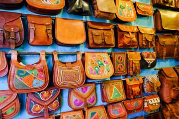 Colored and beautiful leather bags on the Indian market
