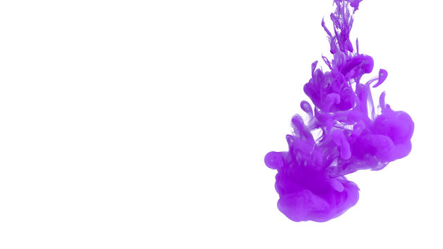 Purple ink drop in water isolated on white background