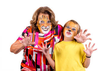 Kid and granny with face-paint