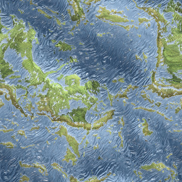 Aerial view from air plane of mountains with rivers or lakes ocean seamless texture background. 3d illustration