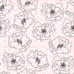 Wallpaper murals Poppies Big poppies flowers . Floral vector seamless pattern with hand drawn  flowers and abstract geometric background.