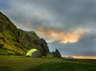 Tent amid incredible views of Iceland.