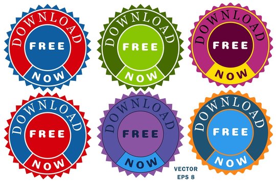 set of stickers download free now for web site design vector illustration