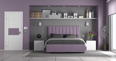 Purple and gray master bedroom