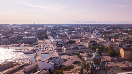 drone photo of helsinki downtown from above, helsinki Bay Area from above