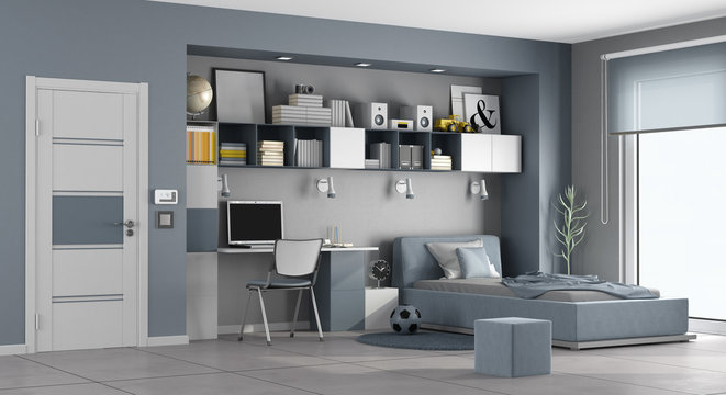 Blue and gray teen room