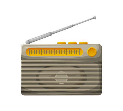 Award For Best Radio Station Vector, Silver And Gold Prize With Antenna. Isolated Icon Of Retro Receiver, Communication Broadcast Of Mass Media Info