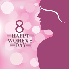 Happy Women Day holiday illustration. Paper cut girl head silhouette cutout with hand drawn spring and flower doodles. Horizontal format design ideal for web banner or greeting card.