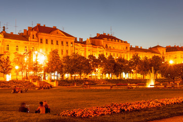 Popular King Tomislav Square at summer night, downtown Zagreb, Croatia © Natalia Bratslavsky