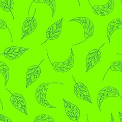 Hand drawn flowers with leaves, gold line art on living coral backdround. Vector seamless surface pattern. 