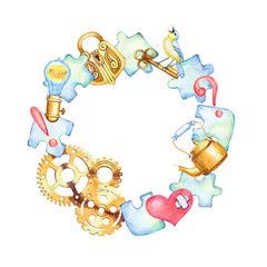 hand drawn watercolor wreath on the subject of psychology