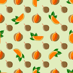 exotic fruit seamless pattern. Quararibea cordata. South American sapote or chupa-chupa